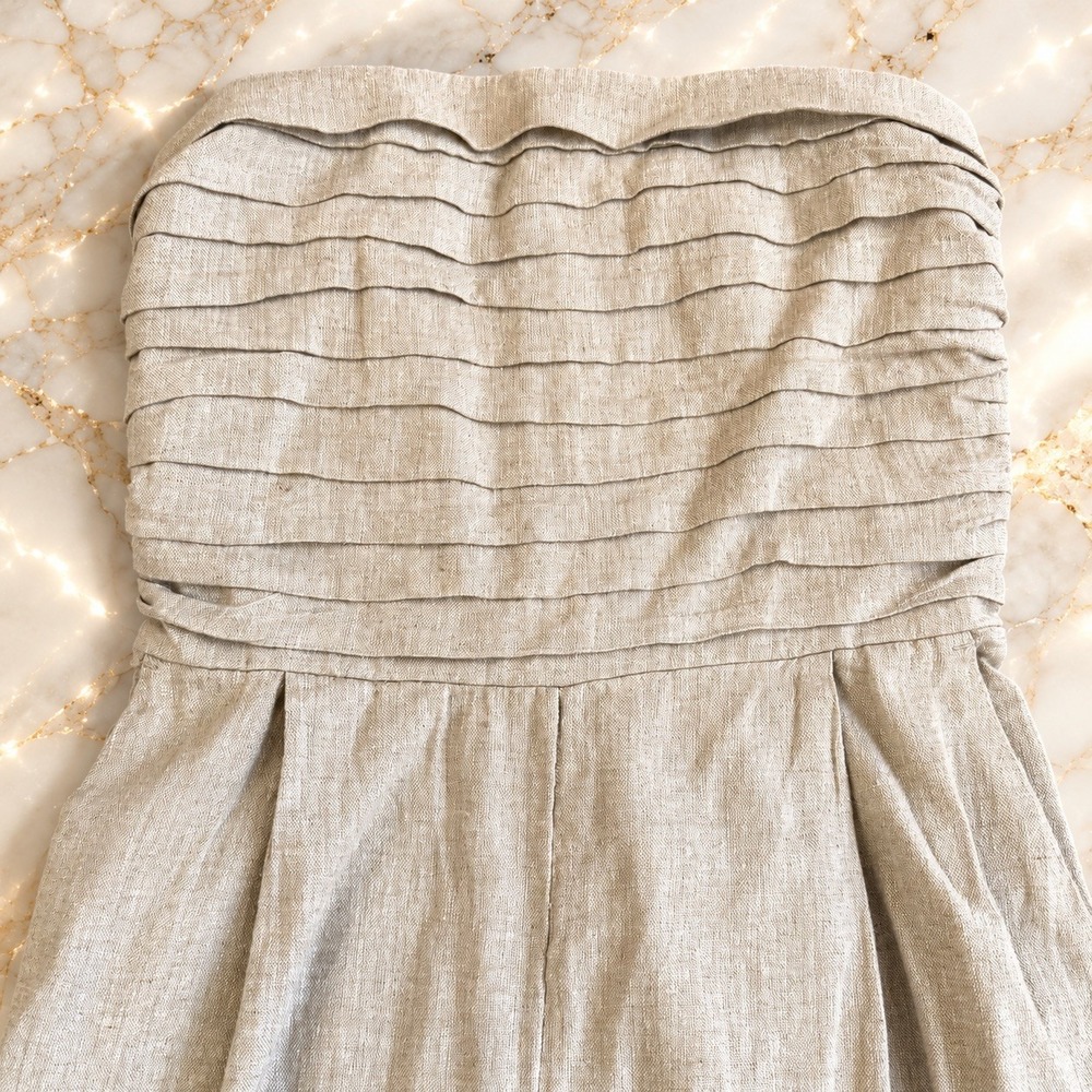 Abercrombie & Fitch Small Linen Blend Strapless Wide Leg Jumpsuit Neutral - Picture 2 of 10